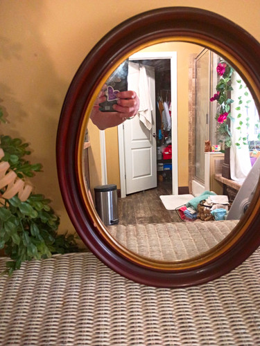Oval wall mirror brown wood - wall,